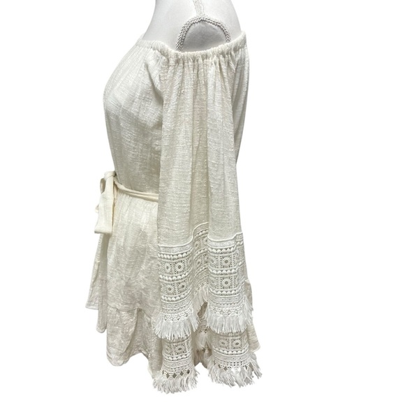 Judith March Cotton Gauze Bohemian Mini Dress With Dramatic Flared Sleeves Sz M - Picture 3 of 15